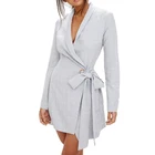 Fashion women long sleeves blazer belted shirt dress summer spring wear for office lady