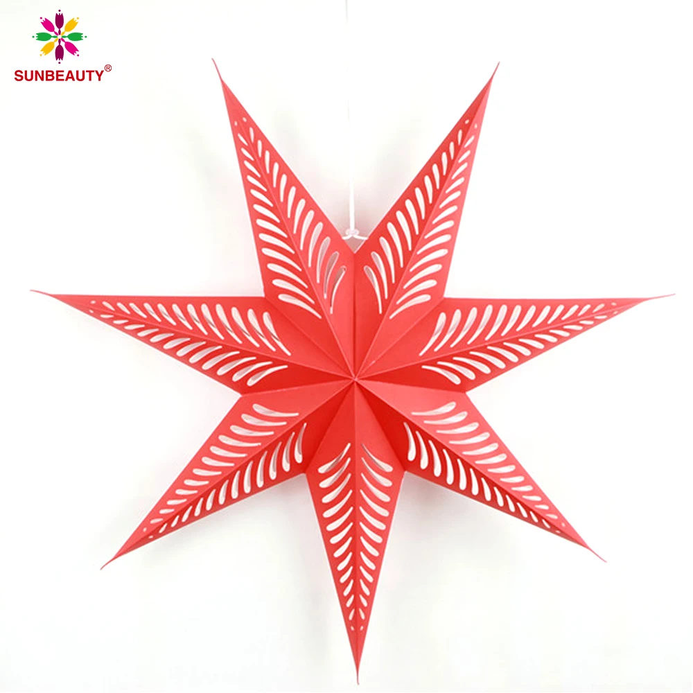 Hanging Christmas Red Paper Stars Lantern 30cm Stars Ceiling