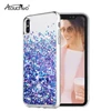 ATOUCHBO Girls Luxury Blue Purple for iPhone XS MAX Bling Flowing Liquid Floating Sparkle Glitter Cute Soft TPU Phone Case