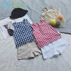 Summer plaid newborn baby clothing set t-shirt + shorts 2126
