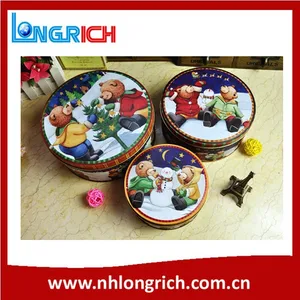 round gift tin box 3 sets for christmas in different size