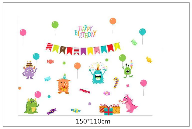 cartoon little monsters happy birthday wall sticker kids for