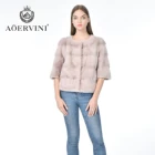 Fashionable small short paragraph collarless color fur coat mink