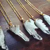 N00272 Gold Quartz Cluster Crystal Necklace Natural Raw Rough Spike Point Plated Chain Necklace