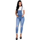 Fashion Women Light Blue Denim Laidback Distressed Jeans Overalls