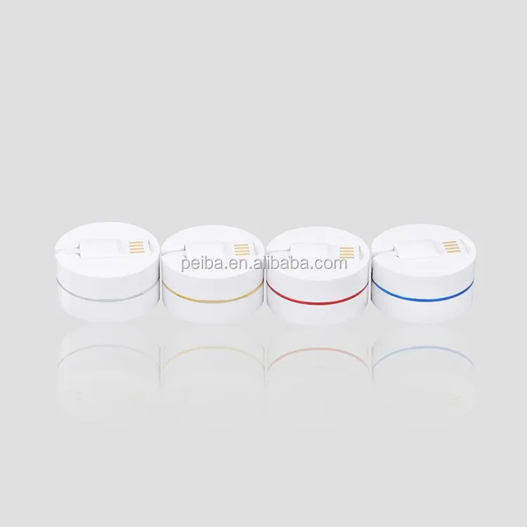 Round box shape 80CM Long Retractable Round Box ABS material 3 in 1 usb data Cable factory - ANKUX.COM
