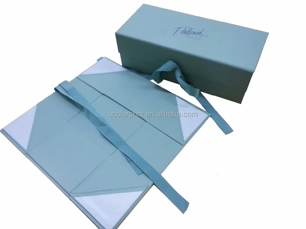 custom elegant flat folding gift shoe box with ribbon
