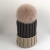 Myfur Wholesale Knitted Wool Cap With Soft Fox Body Fur Pom Poms