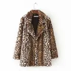 Leopard print coat fashionable European and American faux fur women's long sleeve coat