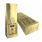 Square bottom aluminum foil laminated stand up tea pouch gold foil kraft paper bag