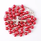 Christian 8mm Crystal Glass Pearl Rosary Necklace