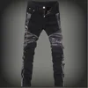 2017 New Fashion Men Jean With Zippers Black Slim Skinny Denim Jeans Pants