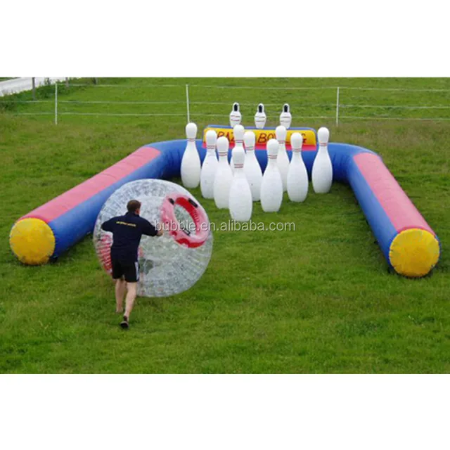 airtight inflatable enclosure with giant bowling balls and zorb