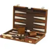 11" Classic wooden Backgammon Set Brown White Faux Leather Portable Travel Folding backgammon Case