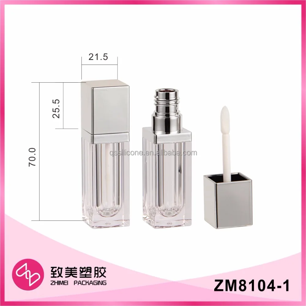 cosmetics lip-gloss containers: square lipgloss empty bottle/tube, rose gold /silver high light cap and transparent body