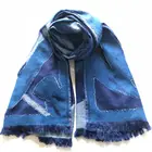 Hot new products blue jacquard lady fashion long polyester cotton scarf