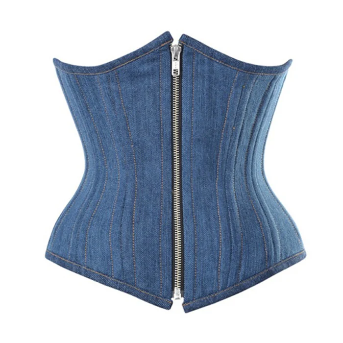 2015 Women Steel Boned Underbust Corselet Denim Zipper on Front Bustiers and Corsets Sexy Intimates Cincher Plus Size Shaper