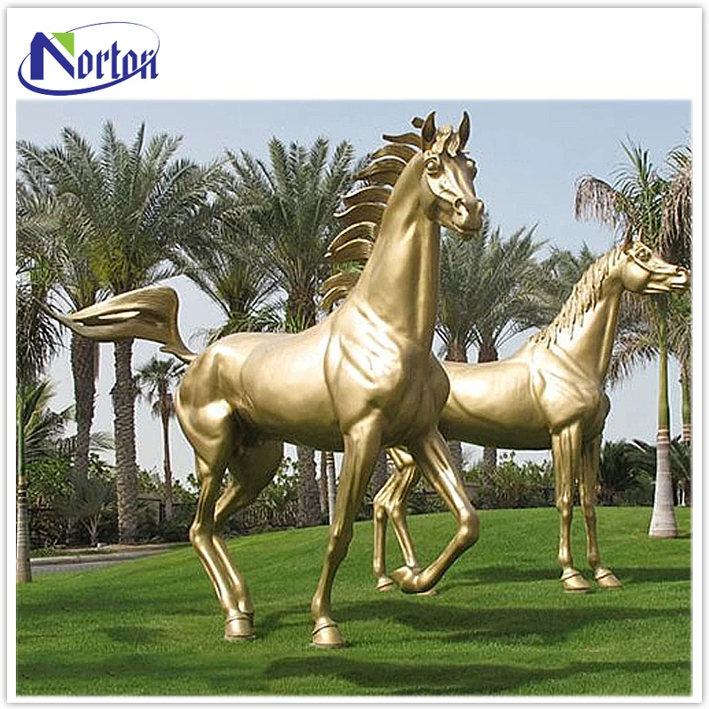 Décoration extérieure grandeur grand cheval animal or en fiber de verre statue NT-FS218D