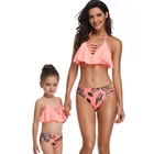 Wholesale Fashion design mom and me ruffle beautiful and cute sexy swimsuit Stripe front women swimwear
