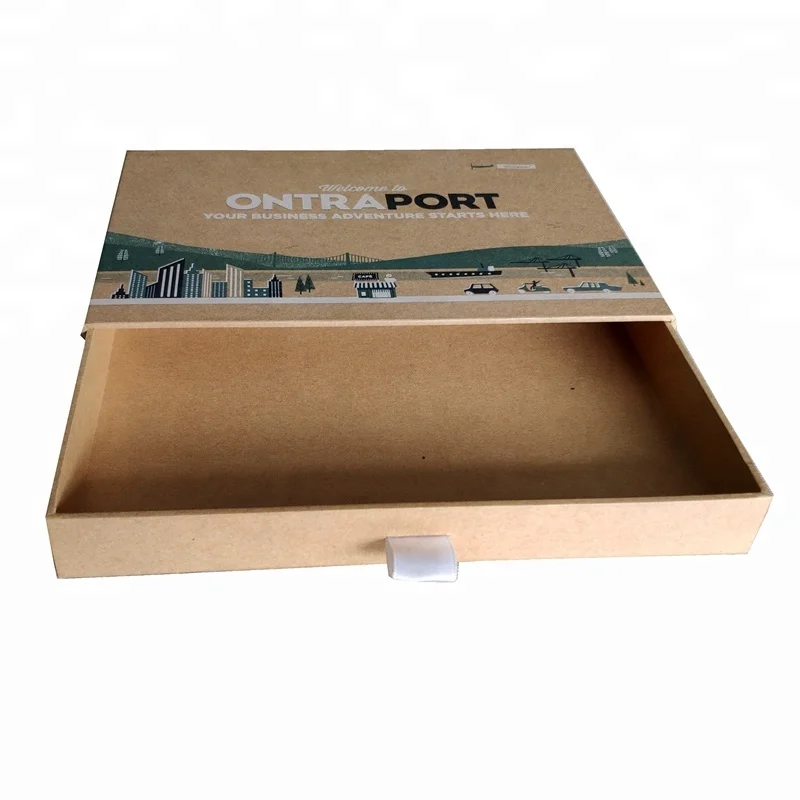 custom cardboard kraft paper box with sliding drawer