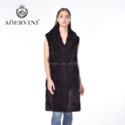 Fashion leather suit collar real mink fur vest women