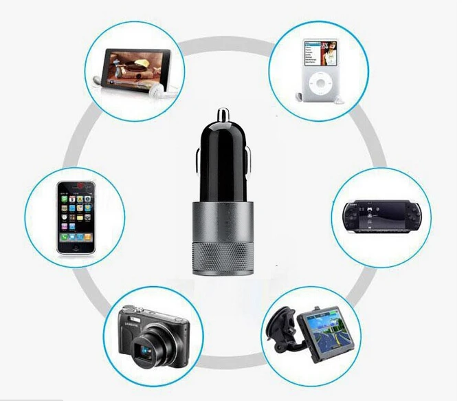 2015 hot sell aluminum screw pattern shape portable dual usb car charger for mobile phone