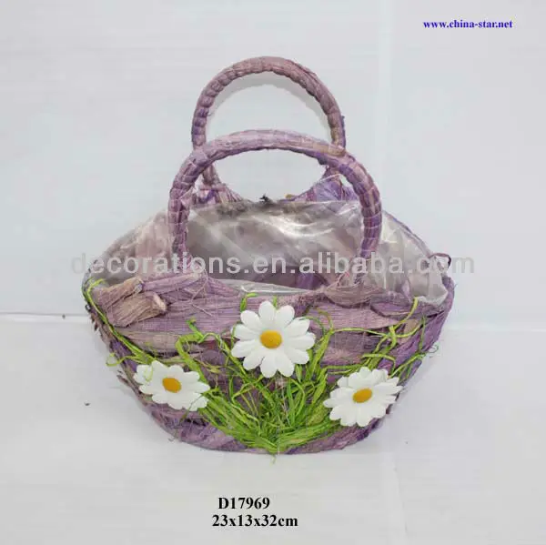 grass woven flower basket