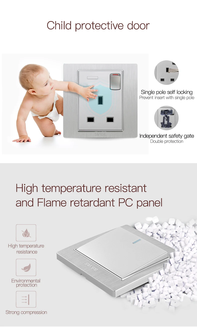 SIASE 220V 250V 3 gang luxury wall light electric switch