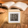 Square MDF Wooden Calendar Temperature Digital LCD Screen With Alarm Table Clock