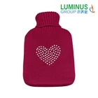 Promotion gift knitted 1L rubber hot water bottles with diamante heart