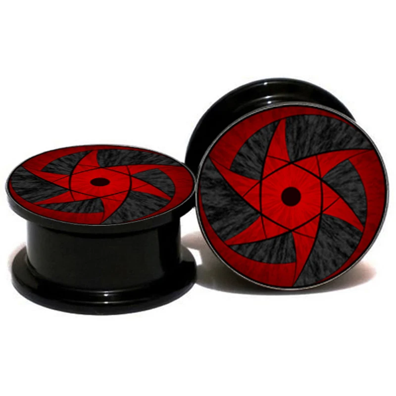 2pcs/lot Acrylic Naruto Sharingan Shippuuden Eyes Ear Gauge Plug And Tunnel Stretcher Expander 6mm-25mm Ear Plug Piercing DF-087