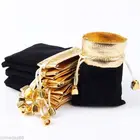 Black and gold velvet drawstring gift pouch bag for bead jewelry wholesale