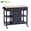 Hot Rubber Wood Top Modern Trolley Mobile Kitchen Cart With Drawers