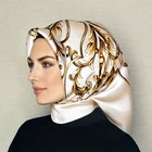 Custom made women beautiful printed scarf square silk satin hijabs scarf