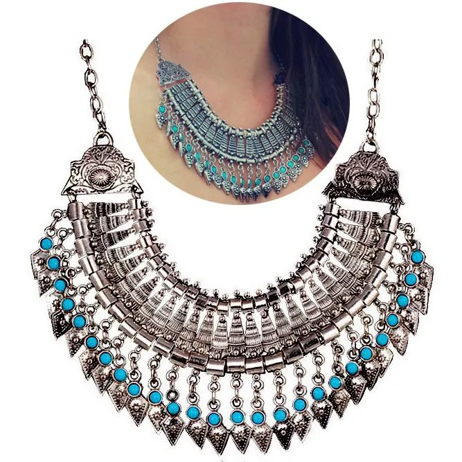 Punk Big Chunky Sliver Plated Alloy Coins Tassel Chokers Statement Necklaces & Pendants New 2015 Vintage Jewelry Wholesale N215