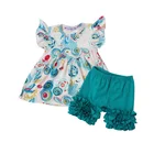 Hot sale toddler summer girls boutique outfit floral print girls sweat suit clothing set