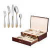 Mirror polished 24k gold plated cutlery set 72 pcs silverware set with wood case