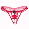 Sexy openwork lace temptation underwear female sense pearl open transparent low waist hot thong T pants