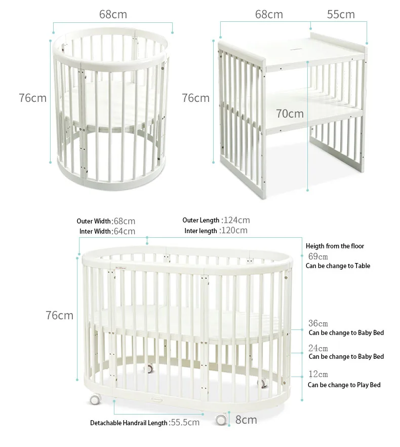 The Multifunction Baby Crib Convertible Adjustable Log Wood Baby