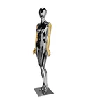 High end full body silver plastic wooden arms female mannequin chrome mannequins