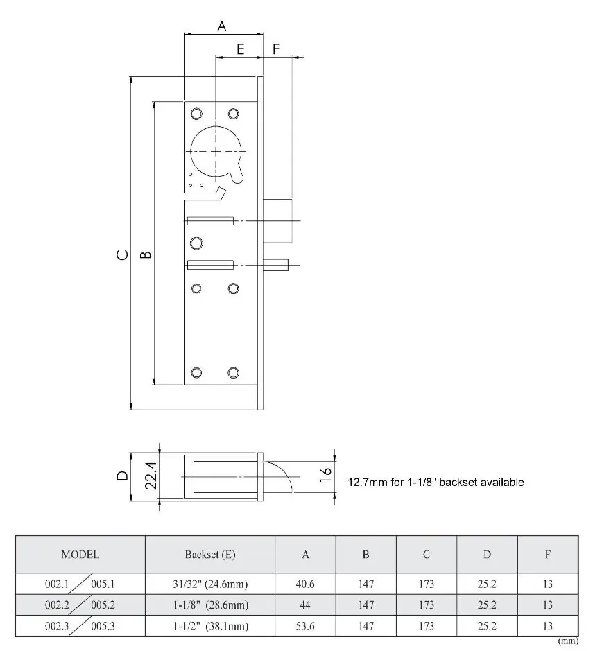 Aluminum Stile Door DeadLatch Cerradura de la Puerta SECUTOR CORPORATION