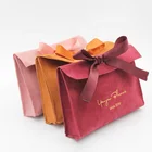 Newest Luxury design Custom logo printed small envelope flap suede jewelry bag velvet pouches with bow-knot