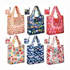 factory custom reusable 190t folding round ball shaped foldable grocery nylon polyester shopping bag