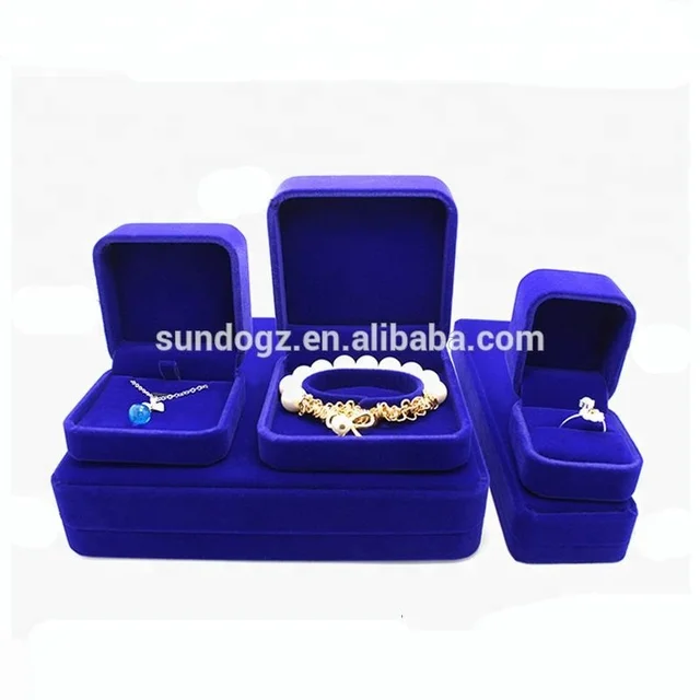 gift set blue velvet ring bangle bracelet necklace jewelry box