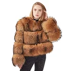 Customize Short Real Women's Raccoon Fur Jacket Long Sleeve Natural Plush Fur Coat