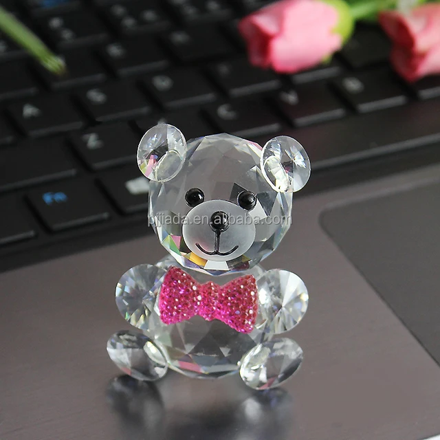 pink glass crystal bear figurines paperweight crafts art&