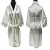 New style kimono piping silk satin bath robe with glitter print