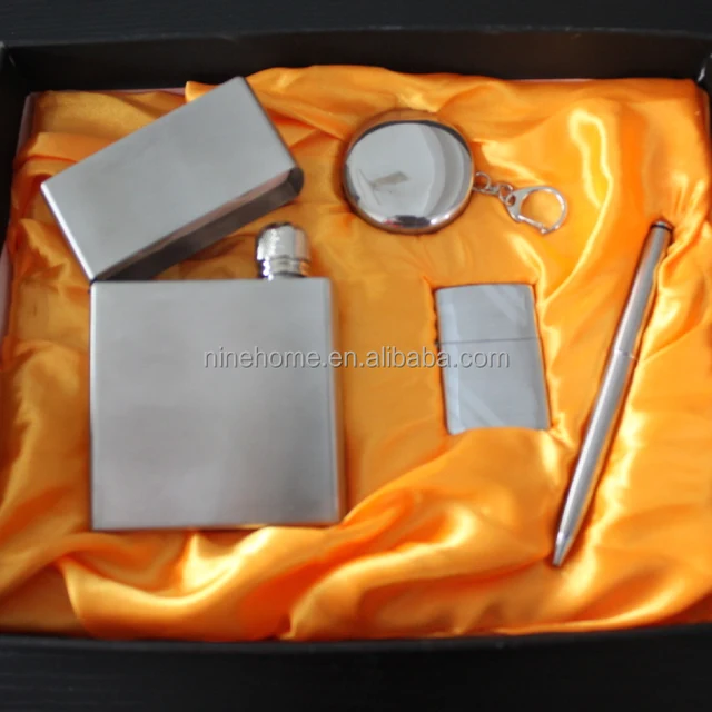 hip flask promotional gift set with funnel and small cups