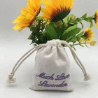 Cute Cotton Linen Drawstring Pouch With Embroidery