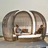 Outdoor furniture wicker sunbed rattan beach day bed with canopy